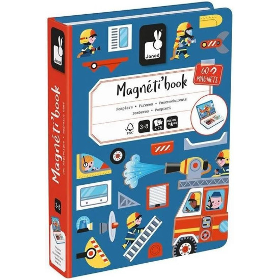 Детска магнитна книга Janod - Пожарникари | Игри и играчки