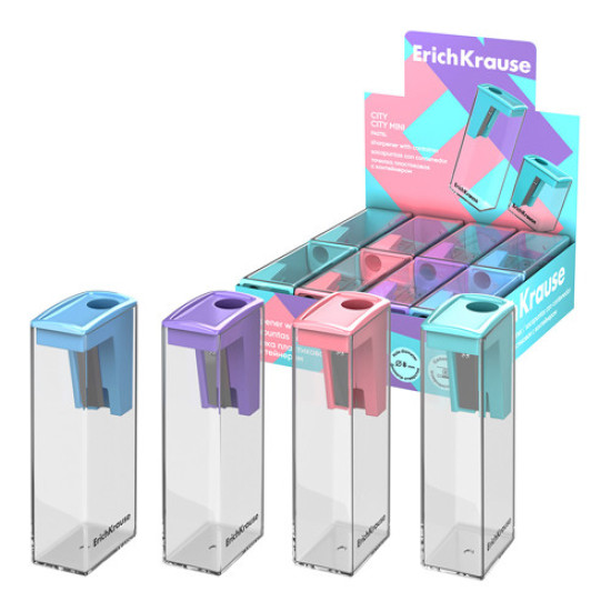 EK Острилка City Pastel с контейнер, асортимент | Гуми, ножици, острилки