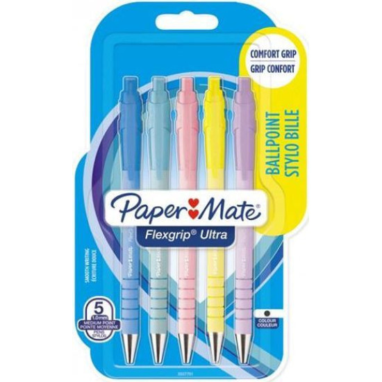 Химикалки Paper Mate Flexigrip Ultra - 1.0 mm, 5 пастелни цвята | Химикали и пишещи средства