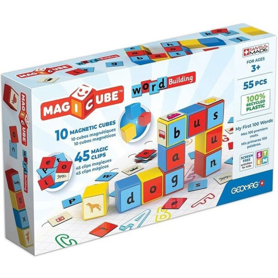 Комплект магнитни кубчета Geomag - Magicube, Word Building EU, 55 части | Игри и играчки