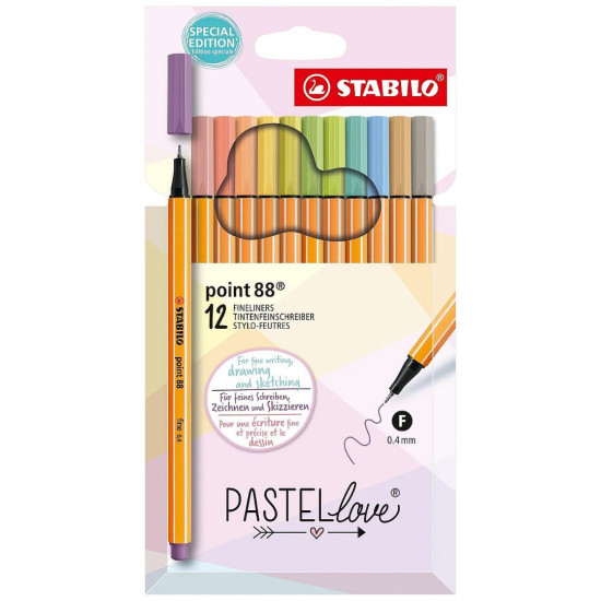 Комплект тънкописци Stabilo Point 88 - Pastel Love, 12 цвята | Изкуство и художествени материали