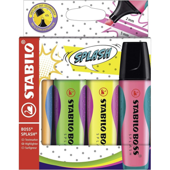 Комплект текст маркери Stabilo Boss Splash - 4 цвята | Ученически пособия