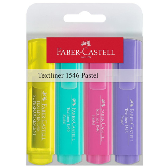 Комплект текстмаркери Faber-Castell - 4 цвята, пастел | Ученически пособия