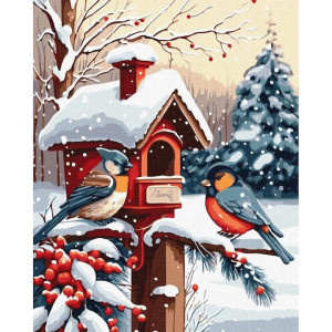 Комплект за рисуване по номера Ideyka - Снежни птици, 40х50