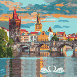 Комплект за рисуване по номера Ideyka - Вечерна Прага, 40 х 40 cm