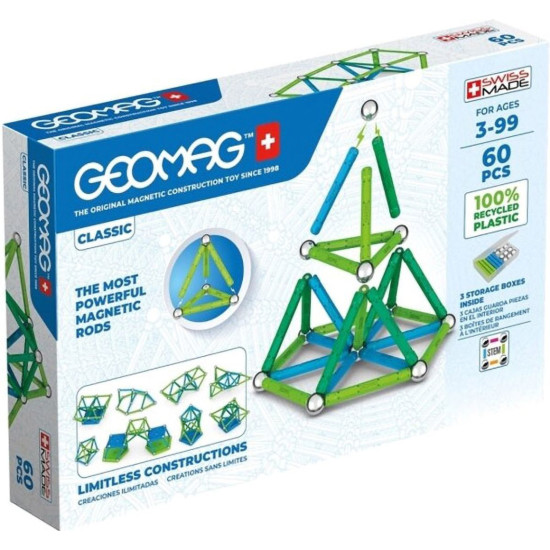 Магнитен конструктор Geomag - Classic Recycled, 60 части | Игри и играчки