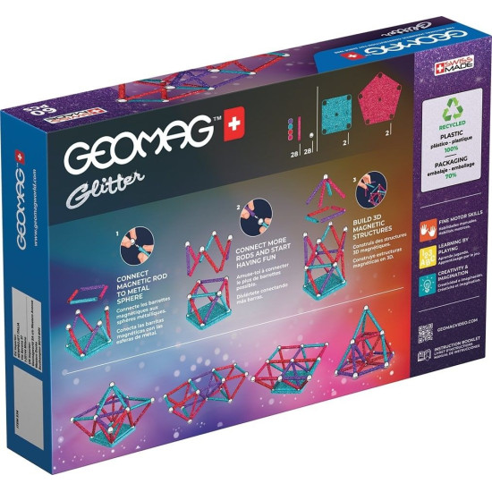 Mагнитен конструктор Geomag - Glitter, 60 части | Игри и играчки