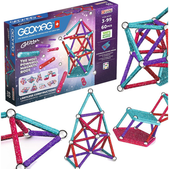 Mагнитен конструктор Geomag - Glitter, 60 части | Игри и играчки