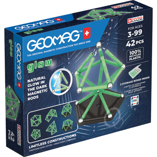 Mагнитен конструктор Geomag - Glow, 42 части | Игри и играчки