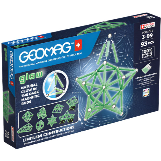 Mагнитен конструктор Geomag - Glow, 93 части | Игри и играчки