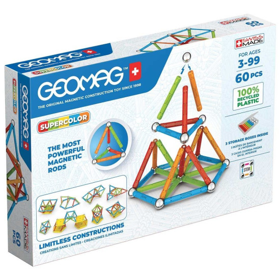 Mагнитен конструктор Geomag - Supercolor, 60 части | Игри и играчки