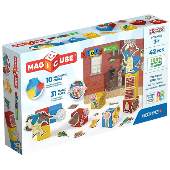 Магнитни кубчета Geomag - Magicube Story Building Трите прасенца, 42 части | Игри и играчки