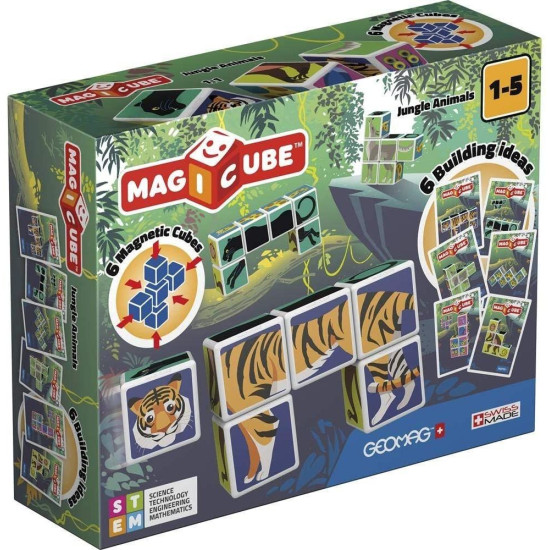 Магнитни кубчета Geomag - Животни от джунглата, 6 части | Игри и играчки