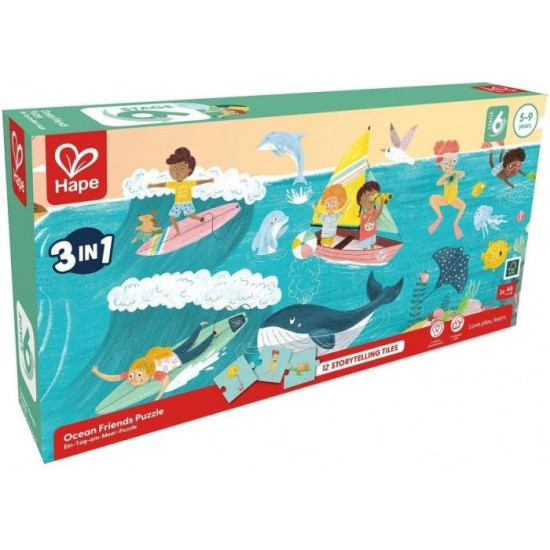 Образователен пъзел 3 в 1 Hape International - Приятели на океана | Hape