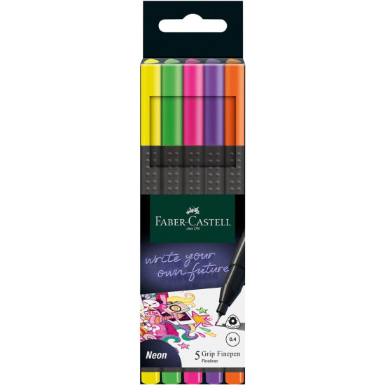 Тънкописец Faber-Castell Grip - 0.4 mm, неонов, 5 цвята | Маркери и тънкописци