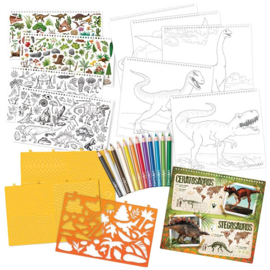 Творческа книга с шаблони и стикери DinosArt - Динозаври | Творчески комплекти