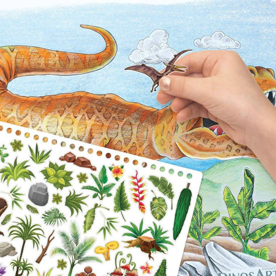 Творческа книга с шаблони и стикери DinosArt - Динозаври | Творчески комплекти