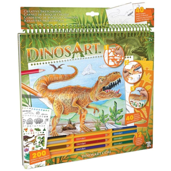 Творческа книга с шаблони и стикери DinosArt - Динозаври | Творчески комплекти