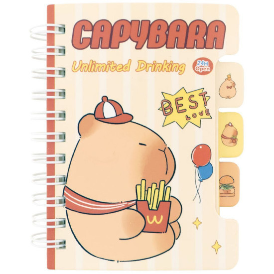 Бележник със спирала Spree Capybara - 80 листа, с 3 разделителя, асортимент Бележник със спирала Spree Capybara - 80 листа, с 3 разделителя, асортимент