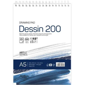 Блок-пад Drasca Dessin - със спирала, 25 листа, 200 гр, A5