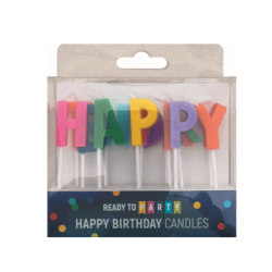 Свещи за рожден ден - цветни букви Happy Birthday - 2.4 см - 13 броя