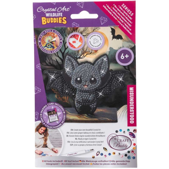 Комплект за диамантена бродерия, Craft Buddy, Crystal Art Buddies, Прилеп, 7 части Комплект за диамантена бродерия, Craft Buddy, Crystal Art Buddies, Прилеп, 7 части