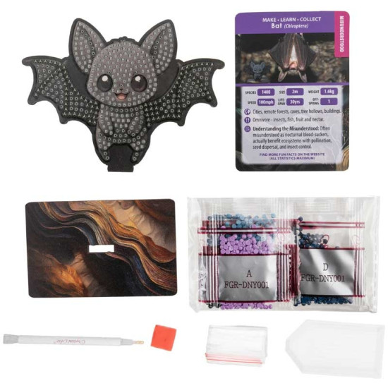 Комплект за диамантена бродерия, Craft Buddy, Crystal Art Buddies, Прилеп, 7 части Комплект за диамантена бродерия, Craft Buddy, Crystal Art Buddies, Прилеп, 7 части