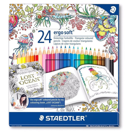 Комплект цветни моливи Staedtler Johanna Basford Ergosoft, 24 цвята