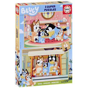 Детски дървен пъзел Educa от 2 x 16 части - Блуи