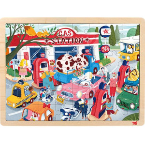 Детски дървен пъзел Toi World - Бензиностанция, 48 части