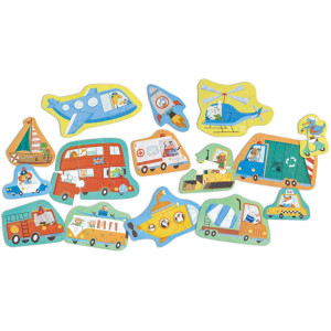 Детски пъзел HaPe 15 в 1 - Превозни средства