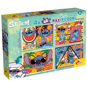 Двулицев пъзел Lisciani за оцветяване от 4 х 48 части - Лило и Стич