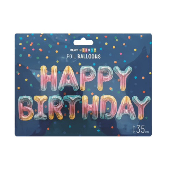 Фолиеви балони - цветни букви Happy Birthday  - 35 см - 13 бр.