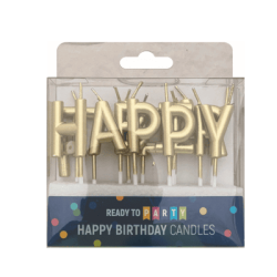 Свещи за рожден ден - златни букви Happy Birthday - 3 см - 13 броя
