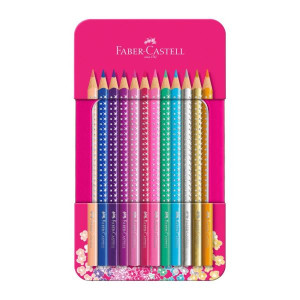 Faber-Castell Sparkle моливи - 12 цвята в метална розова кутия