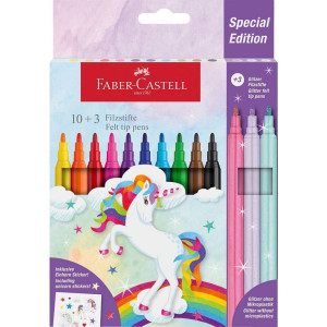 Флумастери Faber-Castell - Еднорог, 10 + 3 цвята
