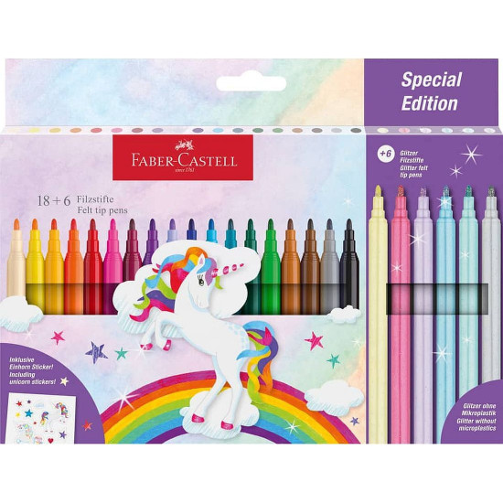 Флумастери Faber-Castell - Еднорог, 18 + 6 цвята Флумастери Faber-Castell - Еднорог, 18 + 6 цвята