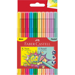 Флумастери Faber-Castell Grip - 5 цвята неон и 5 цвята пастел