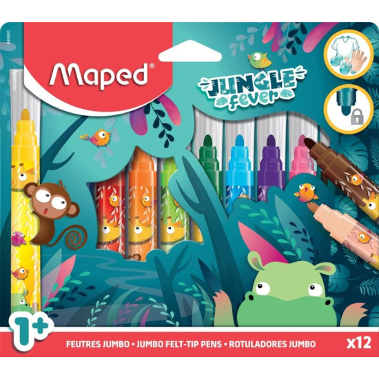 Флумастери Maped Jungle Fever - Jumbo, 12 цвята