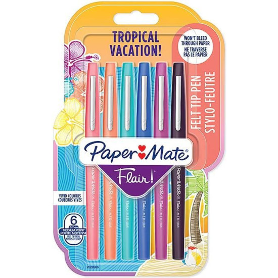 Флумастери Paper Mate Flair - Tropical Vacation, 6 цвята