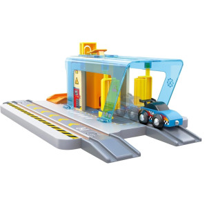 Игрален комплект Hape International - Железопътен паркинг, 11 части