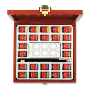 Комплект сух акварел 24 цв дървена кутия