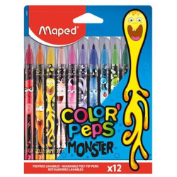 Комплект флумастери Maped Color Peps - Monster, 12 цвята