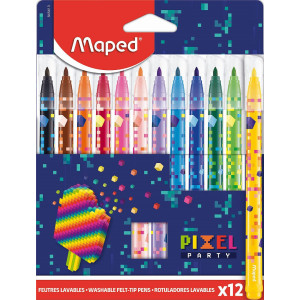 Комплект флумастери Maped Color Peps - Pixel Party, 12 цвята