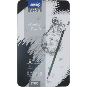 Комплект графитни моливи Spree Artist - 12 броя, в метална кутия
