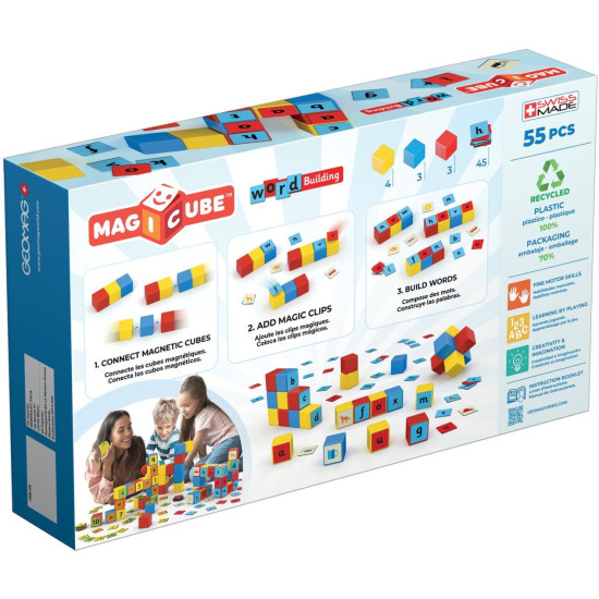 Комплект магнитни кубчета Geomag - Magicube, Word Building EU, 55 части