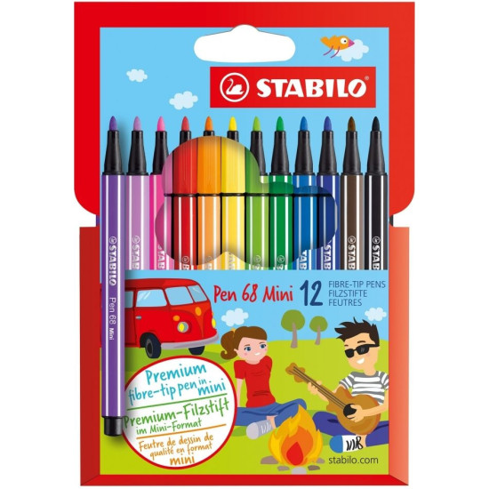 Комплект мини флумастери Stabilo Pen 68 - 12 цвята