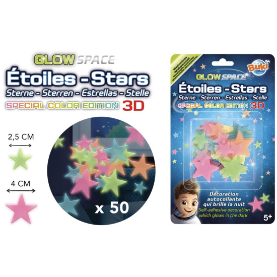 Комплект светещи звезди Buki France - Многоцветни, 50 броя | Игри и играчки