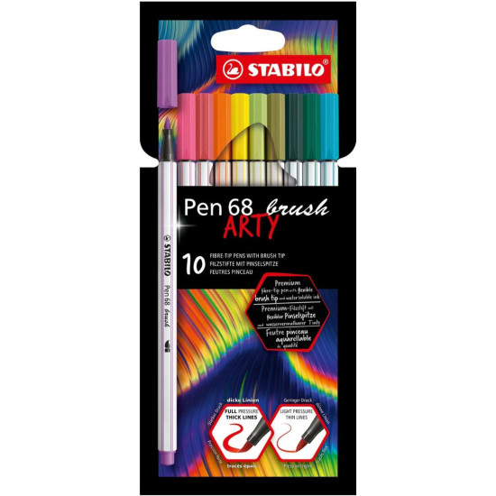 Комплект тънкописци Stabilo Pen 68 Brush - Arty, 10 цвята