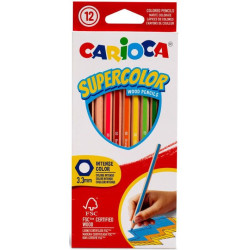 Комплект цветни моливи Carioca - Supercolor Hexagon, 12 цвята